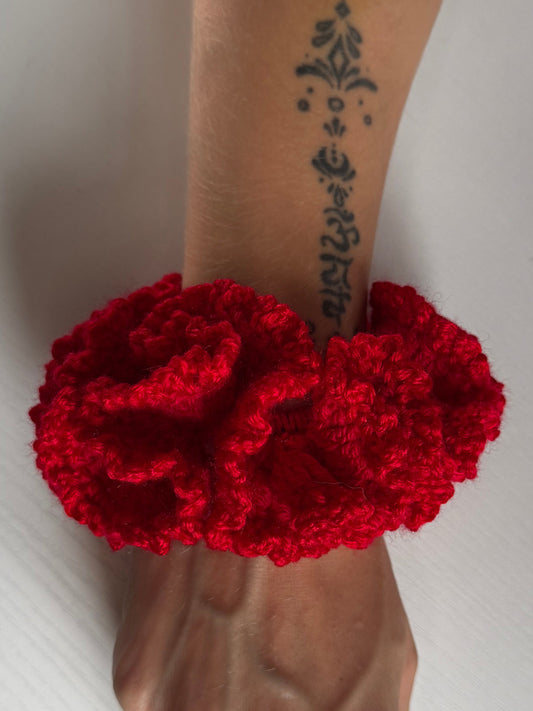 Crochet Chunky Red Rose Scrunchie