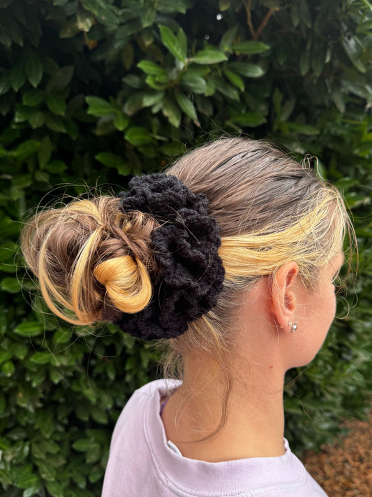 Crochet Chunky Black Rose Scrunchie