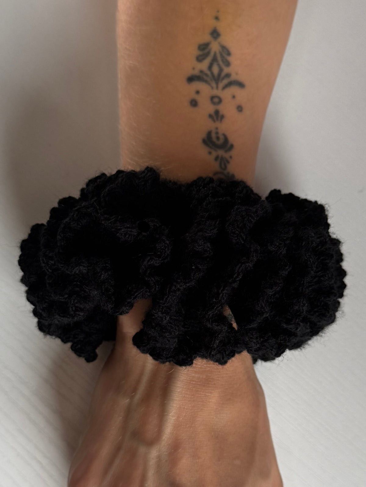 Crochet Chunky Black Rose Scrunchie